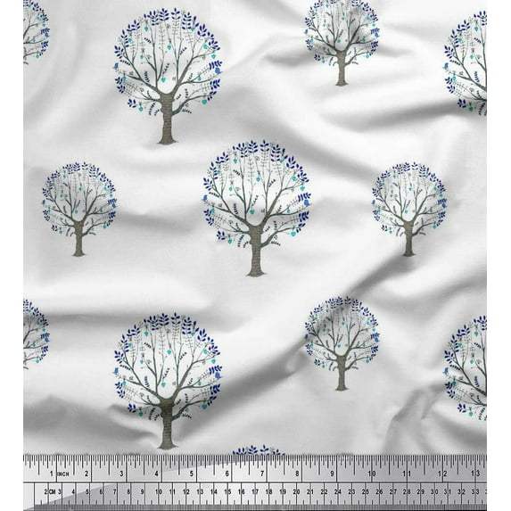 Soimoi Rayon Crepe Fabric Tree Block Decor Fabric Printed Yard 46 Inch Wide