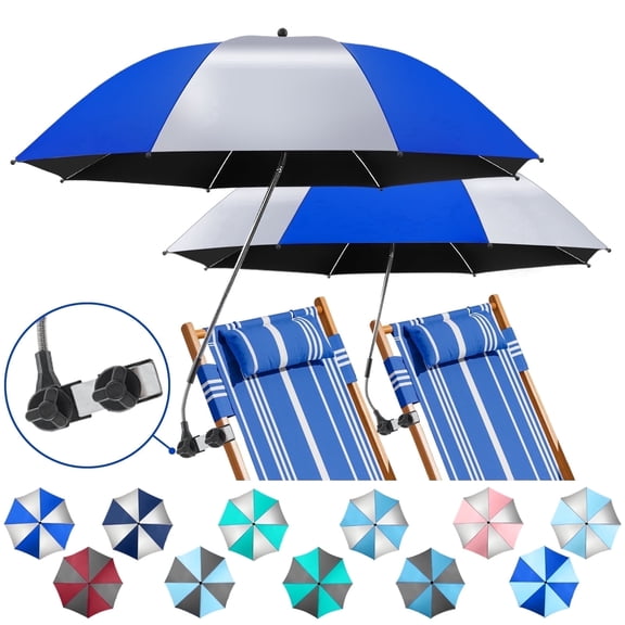2 PACK Beach Umbrella with Clamp, 360 ° Adjustable Umbrellas for Chair, UPF50 Umbrella for Beach Chair, Patio Chair, Wheelchair, Camping Chair, Golf Carts (Chair Not Included)