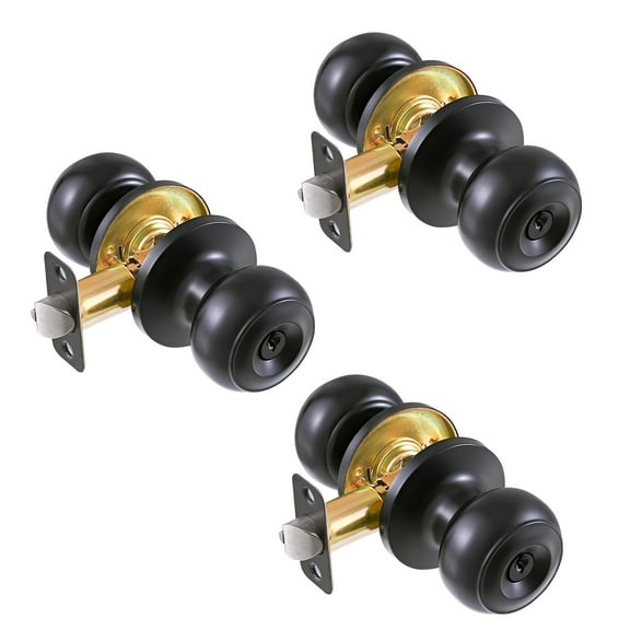 LTMATE Matte Black Door Knob with Keyed Lock and Key – Ideal for Interior & Exterior Doors – Easy Install, 3-Pack