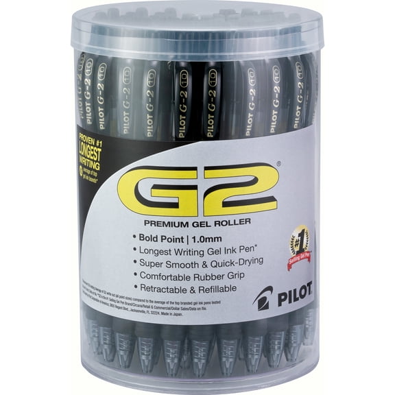 Pilot G2 Premium Retractable Gel Pens, 1.00 mm Bold Point, Black Ink, 48 Count