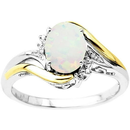 - Duet Sterling Silver with 10kt Yellow Gold Oval Created Opal and Diamond Accent Ring