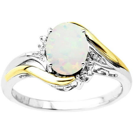 Duet Sterling Silver with 10kt Yellow Gold Oval Created Opal and Diamond Accent Ring