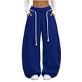 thumbnail image 3 of YABCSAZ Women's Baggy Barrel Sweatpants Oversized Tapered Wide Leg Sweat Pants Rope Drawstring Elastic Waist Y2K Streetwear Trousers with Pockets, 3 of 9
