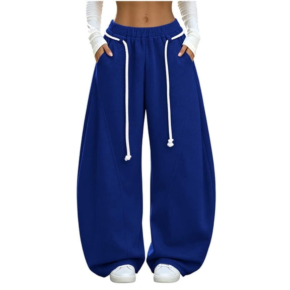 Levmjia Women Harem Sweatpants High Waisted Wide Leg Pants Elastic Waist Drawstring Baggy Lounge Pants with Pockets for Women