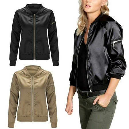 - EFINNY Chic Fashion Women Long Sleeve Zipper Coat Jacket Bomber Stand Collar Baseball Outwear