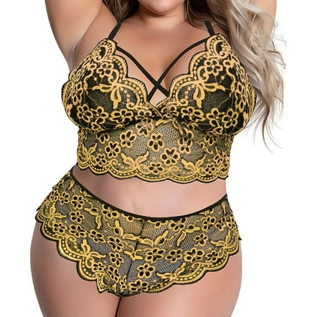 Eashery Yellow Lingerie For Women Women Lingerie Nightwear Underwear Bodysuit Sleepwear Floral Lingerie Corset Teddy One Piece Lingerie Body Suit for Valentines Party Gifts Yellow 2XL
