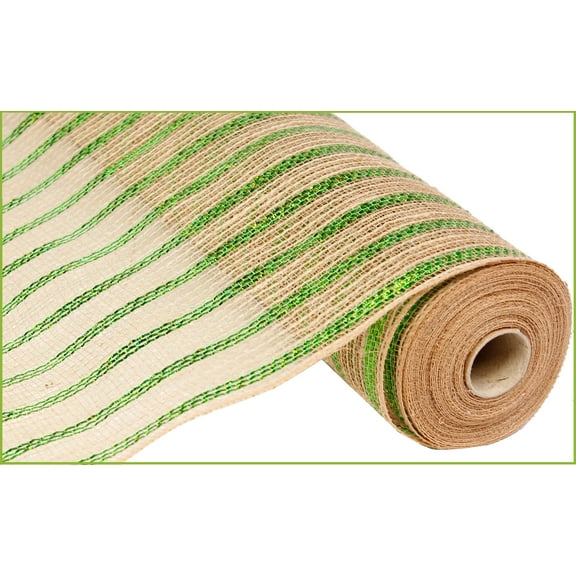 Stripe Deco Poly Mesh, BeigeTan Green - 21 inches x 10 Yards (30 feet)