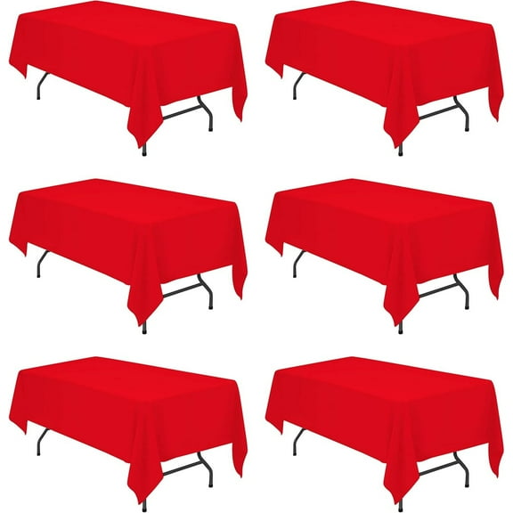 6 Pack Red Tablecloths for 6 Foot Rectangle Tables 60 x 102 Inch - 6ft Rectangular Bulk Linen Polyester Fabric Washable Cloth Cover for Wedding Reception Banquet Birthday Party