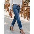 thumbnail image 3 of Womens High Waisted Straight Leg Jeans Dark Wash Ripped Distressed, 3 of 12