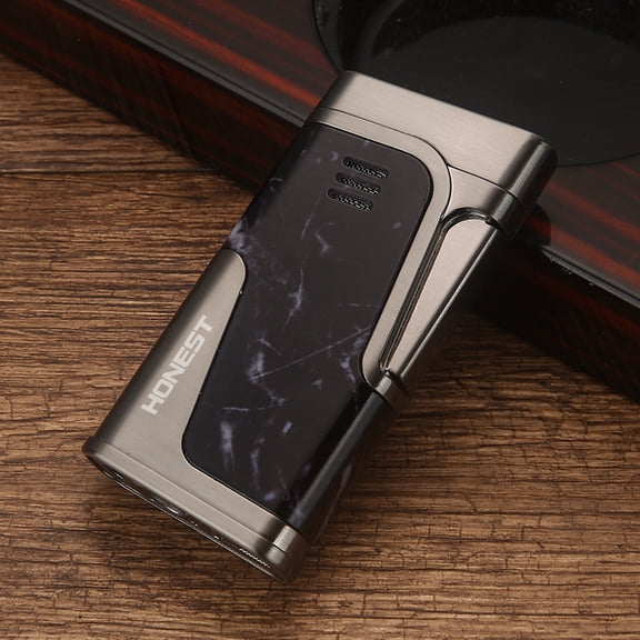 Genuine inflatable windproof lighter double straight metal lighter with cigar hole smoking set gift