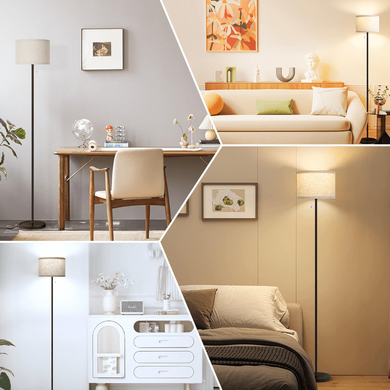 O'Bright Velum Floor Lamp - Modern Minimalist, Linen Shade, Pull Chain, Gold Handle, For Living Room, Bedroom, Office