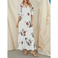 thumbnail image 4 of Franhais Women Long Dress, Elegant Short Sleeve V Neck Flower/Graphic Print Loose Swing Dress Summer Casual Dress, 4 of 9