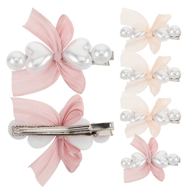 6 pinzas para el pelo con lazo elegantes para mujer, pasadores de pico de pato con cuentas de corazón y lazo, accesorios para el pelo para bodas y fiestas.