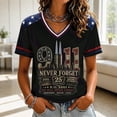 thumbnail image 2 of KDDYLITQ Patriotic Shirts for Women Vintage 911 Memorial Never Forget Flag Tops Short Sleeve V Neck 25th Tshirt Black 2XL, 2 of 4