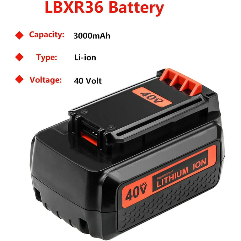 2 Pack 40 Volt 3.0Ah Replacement for Black and Decker 40V Battery MAX  LBX2040 LBXR36 LBXR2036 