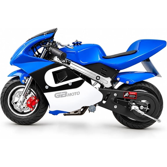 XtremepowerUS 40cc 4-Stroke Gas Mini Pocket Bike, Kids Ride-On Motorcycle with Pull Start, Front & Rear Disc Brakes, Up to 20 MPH, Ages 13 , Blue