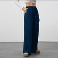 thumbnail image 5 of Miluxas Ribbed Knit Wide Leg Pants for Women Drawstring Waist Low Rise Casual Long Trousers Solid Streetwalk Pants Navy, 5 of 8