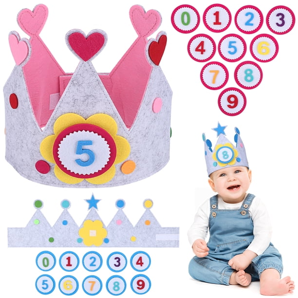 KAKOWELY 2 juegos de gorros de cumpleaños, corona de cumpleaños, gorros de fiesta de cumpleaños para niños, gorro de feliz cumpleaños para bebé con números del 0 al 9