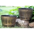 thumbnail image 5 of Set of 2 Plastic Whiskey Barrels Rustic Look (2 planters + 2 Matching Saucers) French Country Style Flowerpot Indoor Outdoor Garden Patio Office Home Decor Use Reusable Light Weight, 5 of 7