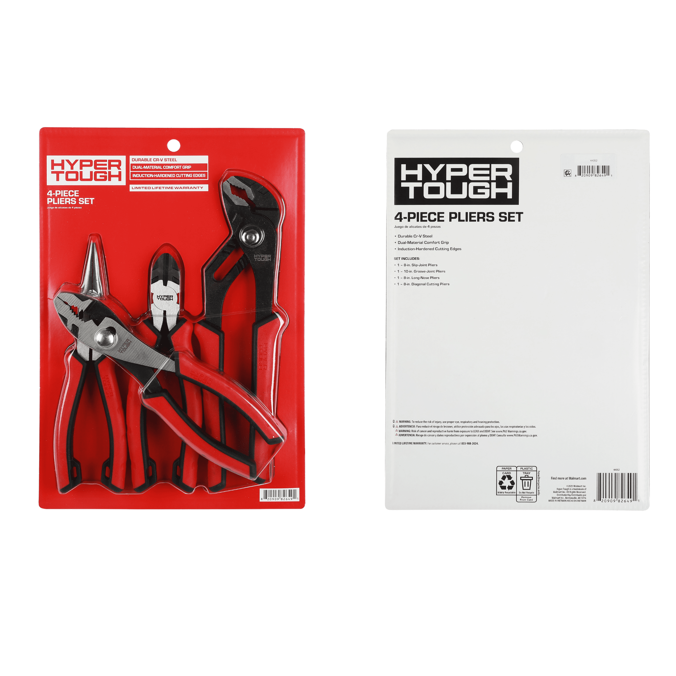 Hyper Tough 4-Piece CR-V Pliers Set with Dual Material Comfort