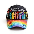 thumbnail image 2 of Peace Concept Floral Baseball Cap, Colorful Flower Printed Polyester Adjustable Hat, Unisex Breathable Sun Protection Cap for Daily Outdoor Casual Wear Black (A), 2 of 6