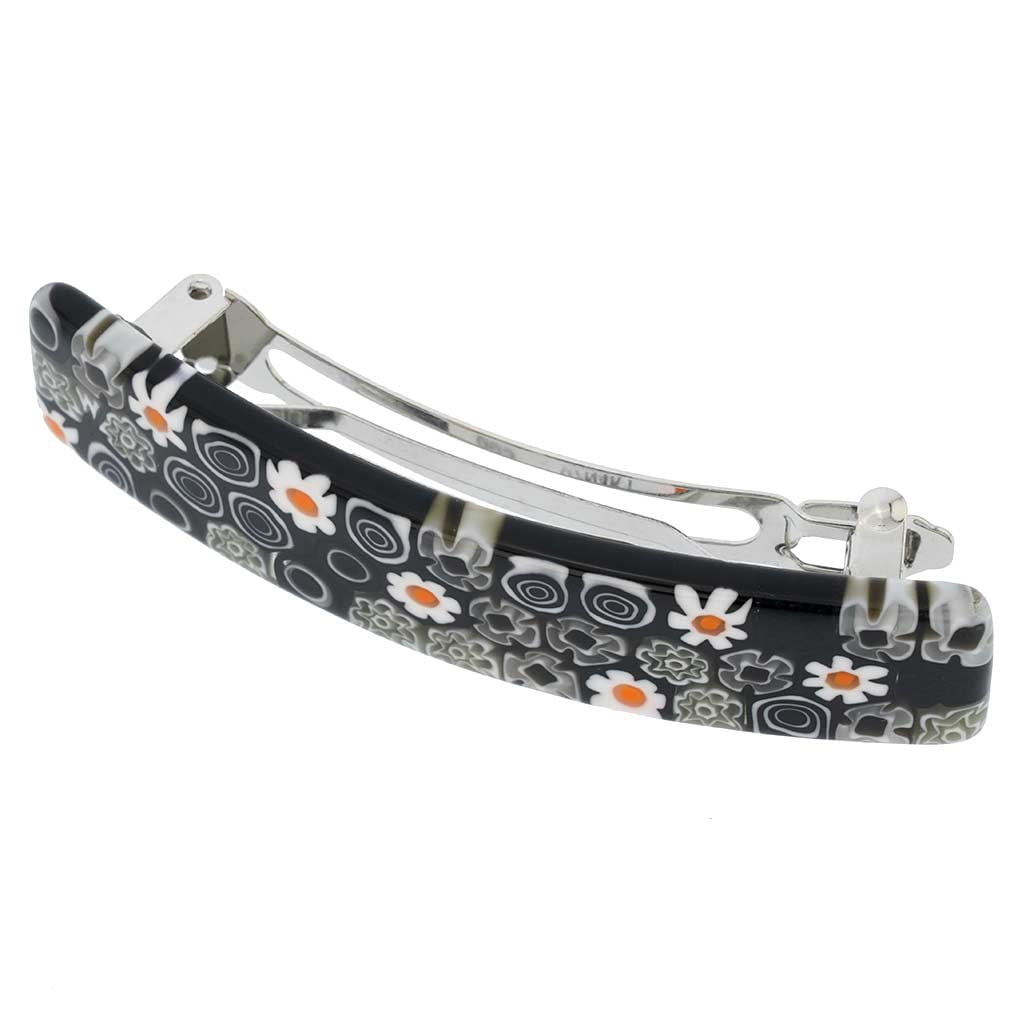 GlassOfVenice Murano Glass Millefiori Hair Clip - Black and White