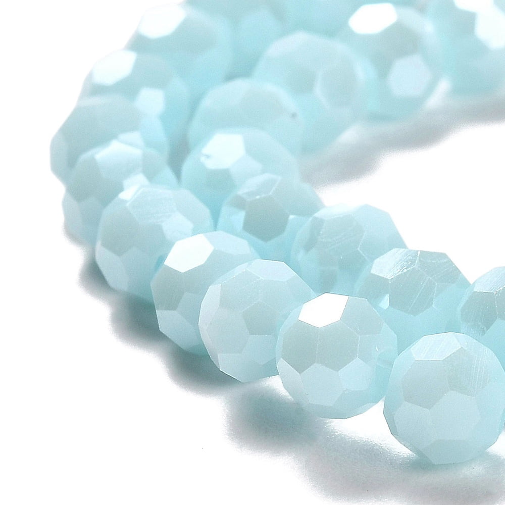20strands Electroplate Opaque Glass Beads Strands Faceted(32 Facets) Pearl Luster Round Pale Turquoise 6mm Hole: 1mm about 98~100pcs/strand 20.39~20.59 inch(51.8~52.3cm)