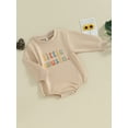 thumbnail image 3 of Suealasg Toddler Baby Boys Bubble Romper 3M 6M 12M 18M Infant Boys Khaki Long Sleeve Crew Neck Letter Print Jumpsuit Newborn Boys Cute One Piece Bodysuit Clothes, 3 of 8