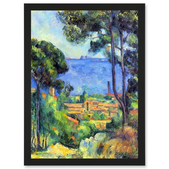 Painting Cezanne Landscape View of L'Estaque and Chateaux d'If Artwork Framed Wall Art Print A4