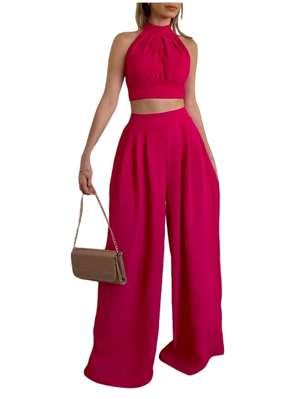 Womens Matching Crop Top And Pant Set