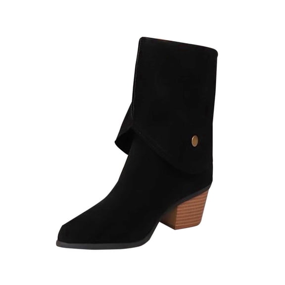 Xfvqtps Womens 2 in 1 Foldable Cuff Ankle Boots Slouchy Mid Calf to Knee High Boots Chunky Block Heel Winter Fashion Booties for Women