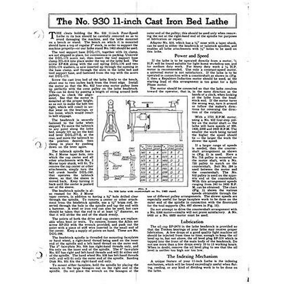 Delta Rockwell The No. 930 11 inch Cast Iron Bed Lathe Instructions REPRINT