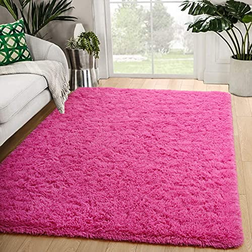 Zareas Modern Furry Area Rugs for Living Room 4'x5.9' Hot Pink Shag Rug