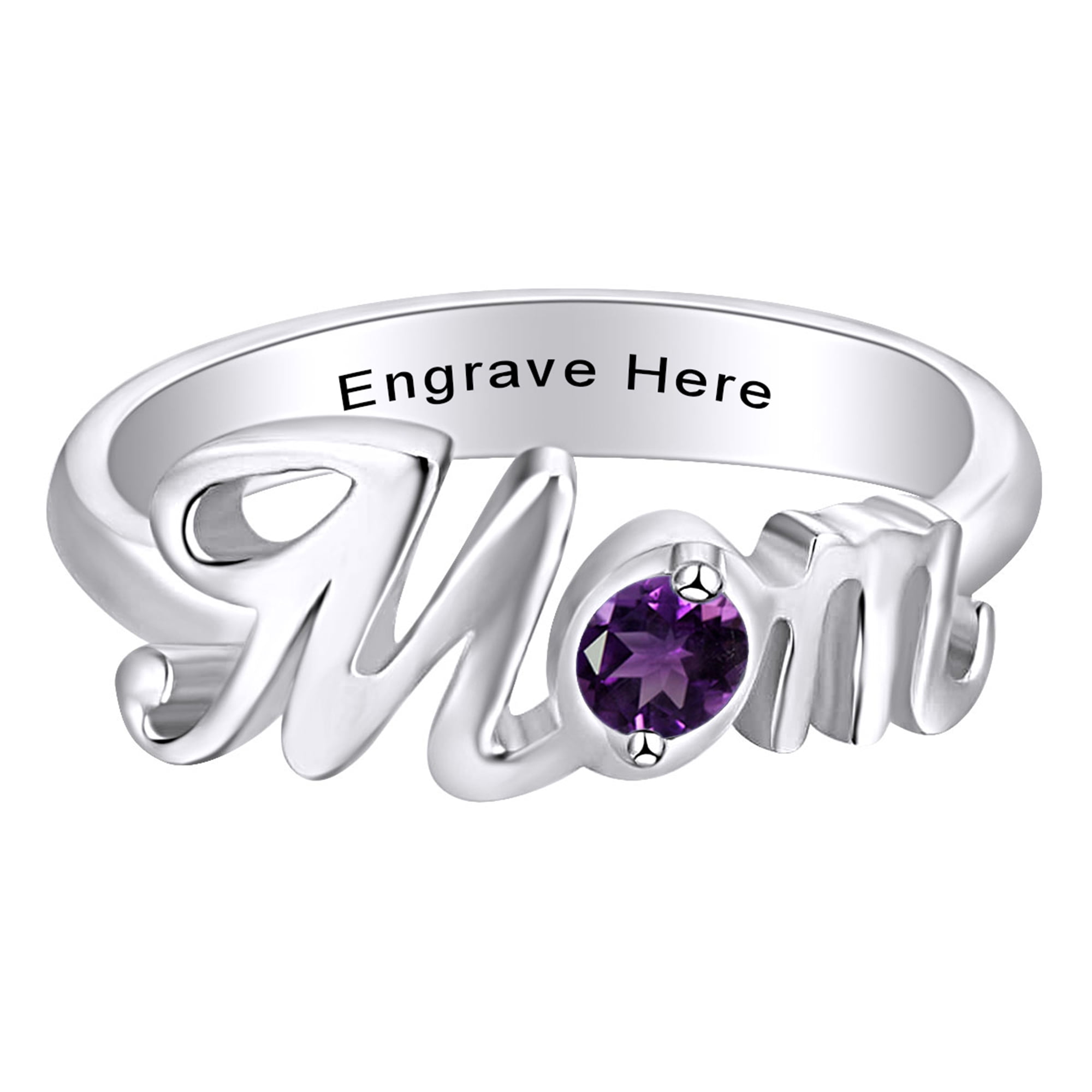Mother's Day Jewelry Giftd Personalized Round Simulated Amethyst Mom