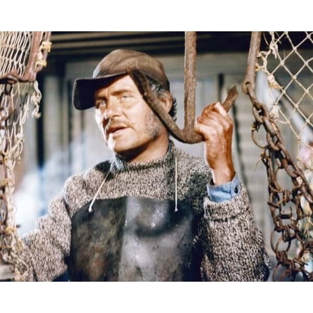 Robert Shaw holds anchor in pullover & bib onboard Orca 1976 Jaws 8×10 photo