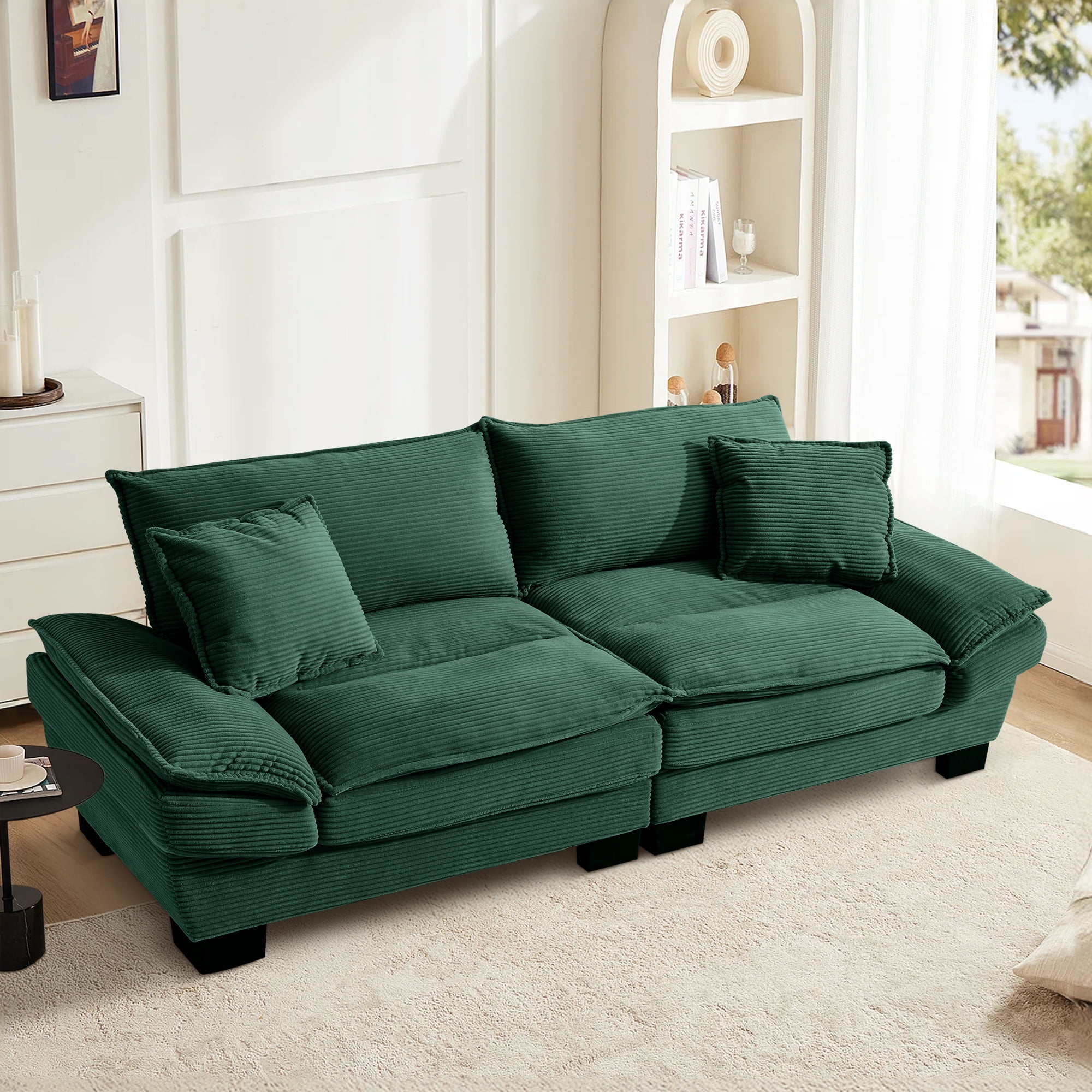 Dinosisco 84"L Deep Seat Sofa, Corduroy Upholstered Sleeper Couch for Living Room, Green