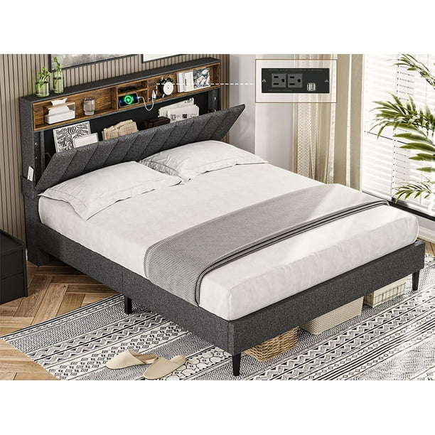 tot nu pit storting ADORNEVE Full Bed Frame with Outlet and USB Ports, Upholstered Platform Bed  with Storage Headboard & Height Adjustable, Dark Grey - Walmart.com