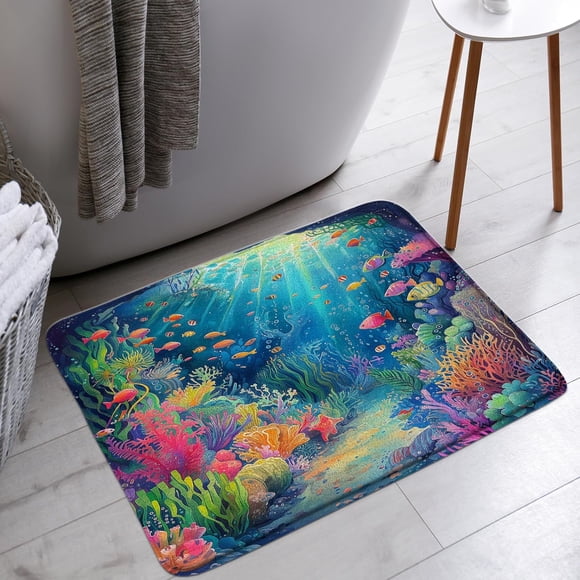 YSATNSFT Ocean Underwater World Bath Mat Colorful Tropical Fishes Coral in The Deep Sea Bathroom Bathtub Floor Rugs Doormat Toilet Decor,16 x 47 in