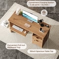 thumbnail image 3 of Bestier 55" Home Office Desk with Smart Fingerprint Cabinet Lock, Writing Computer Desk with Power Outlets, Keyboard Tray and Storage Drawers, Brown, 3 of 11
