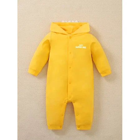 

Baby Boys And Girls Casual Cotton Hooded Romper With Letter Print For Winter