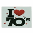 thumbnail image 1 of 70s Party Cutting Board, Seventies with Various Shaped Hearts Vintage and Retro Typography, Decorative Tempered Glass Cutting and Serving Board, Small Size, Black Red, by Ambesonne, 1 of 1