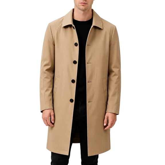 Mens Trench Coat Slim Fit Single Mid Length Windbreaker Jacket Khaki XXXL