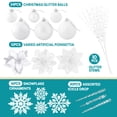thumbnail image 3 of Ayieyill 92Pcs Christmas Tree Ornaments includes Poinsettia Christmas Flowers, Ball Ornaments, Artificial Glitter Berry Stems, Snowflake and  Icicle Drop Crystal Ornaments | White, 3 of 6