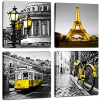 Decor Bedroom Paris Eiffel Tower Canvas Print Black and White Wall Art London Yellow Pictures Decoration Living Room Bathroom 12"x12"x4