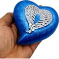 thumbnail image 5 of Heart Cremation Blue Urn for Human Ashes Adult | Funeral Decorative Angel Wings Urn for Women and Men Carefully Handcrafted Keepsake Cremation Heart Shaped Urn Comes with Stand & Gift Box (Sky Blue), 5 of 9