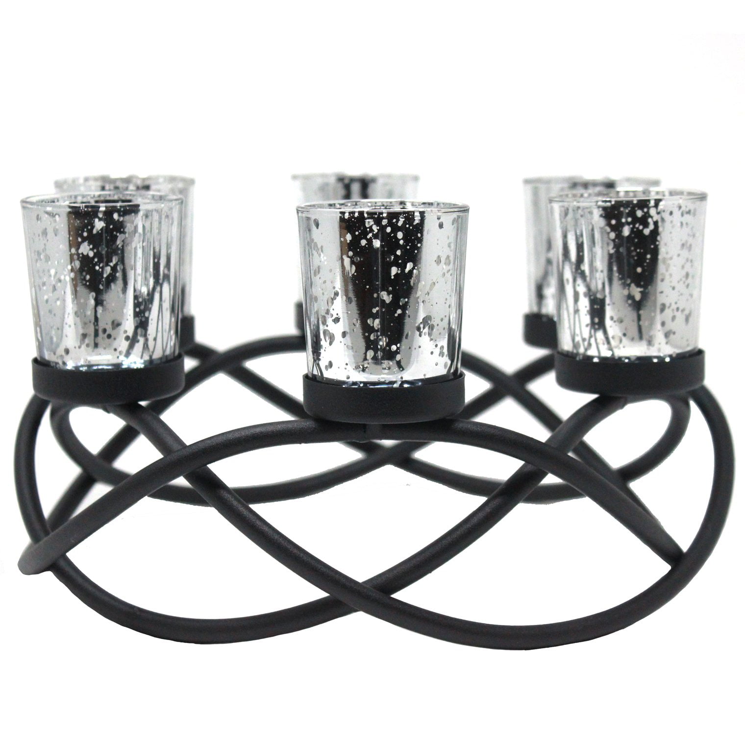 CIRCULAR 6 CANDLE CUPS STAND W/ GLASS VASE CANDLEHOLDER CENTERPIECE ** NIB 