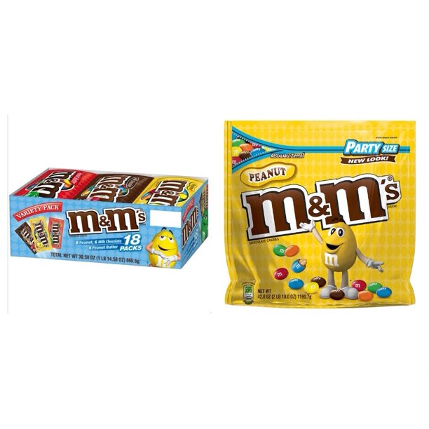 M&M's Variety Pack 18 Ct. Singles Bags and M&M's Peanut Chocolate Candy