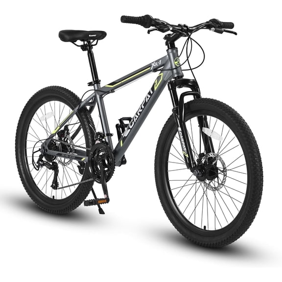 Ambifirner 24-Inch Mountain Bike for Teens – Black/Green Steel Frame, Shimano 21-Speed, Dual Disc Brakes & Front Suspension for Outdoor & Commuting
