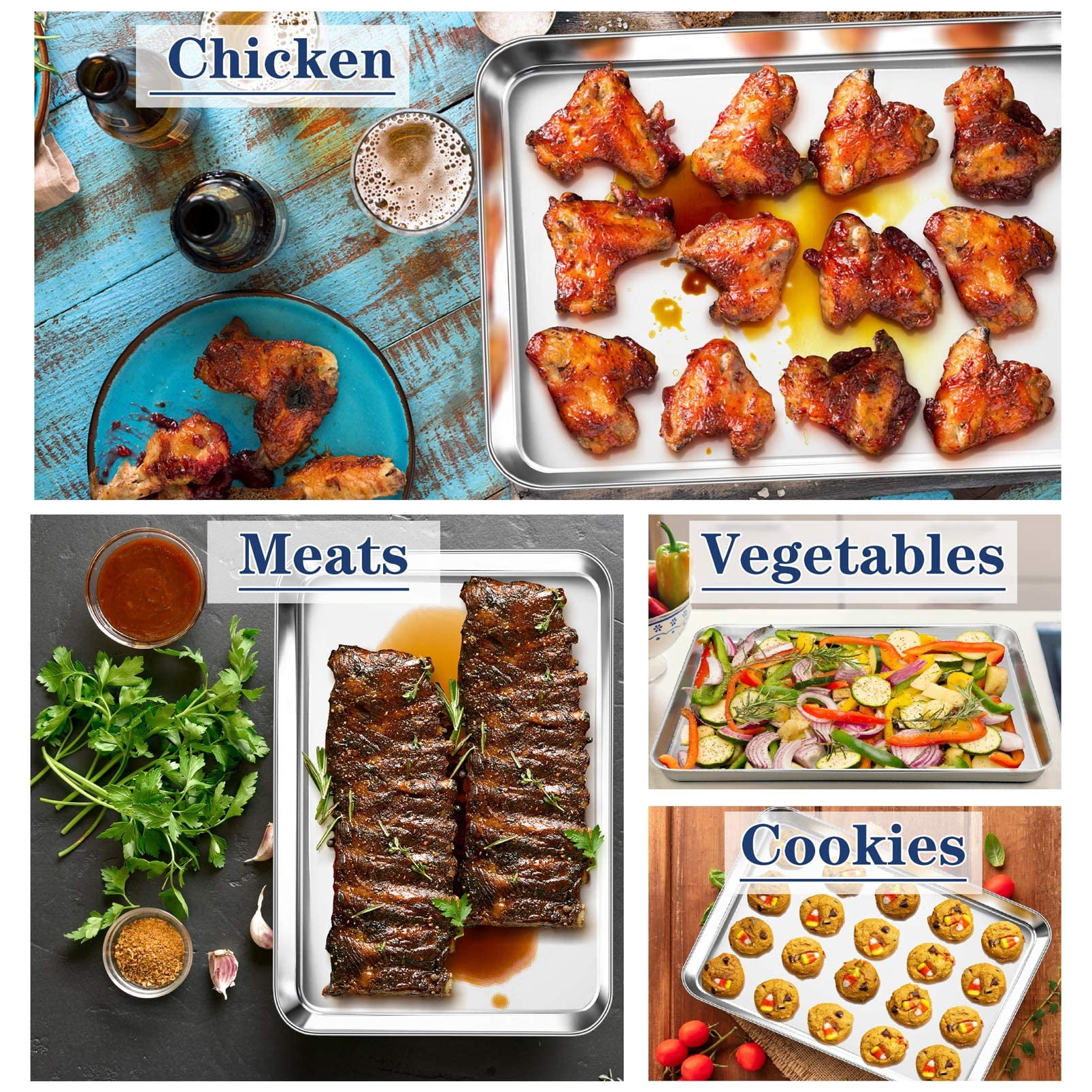 Baking & Cookie Sheets 17.3 Inch Stainless Steel Oven Pan Tray Set of 2