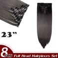 thumbnail image 2 of Full Head Clip Synthetic in Hair Extensions 8 Piece 18 Clips Hairpiece Long Curly Straight, 2 of 5